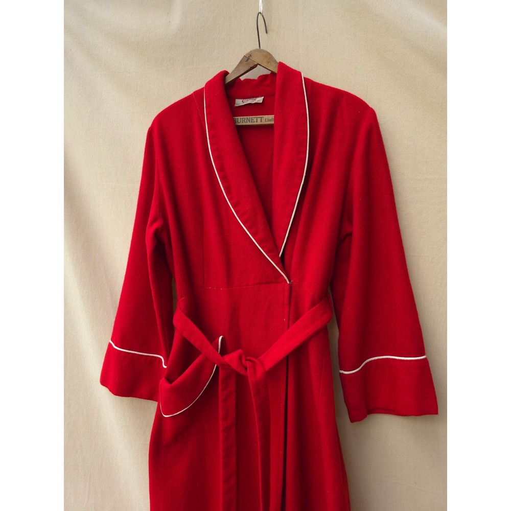 Vintage 1960s Conrad Red Lounge Robe Size M Wool Made in Canada